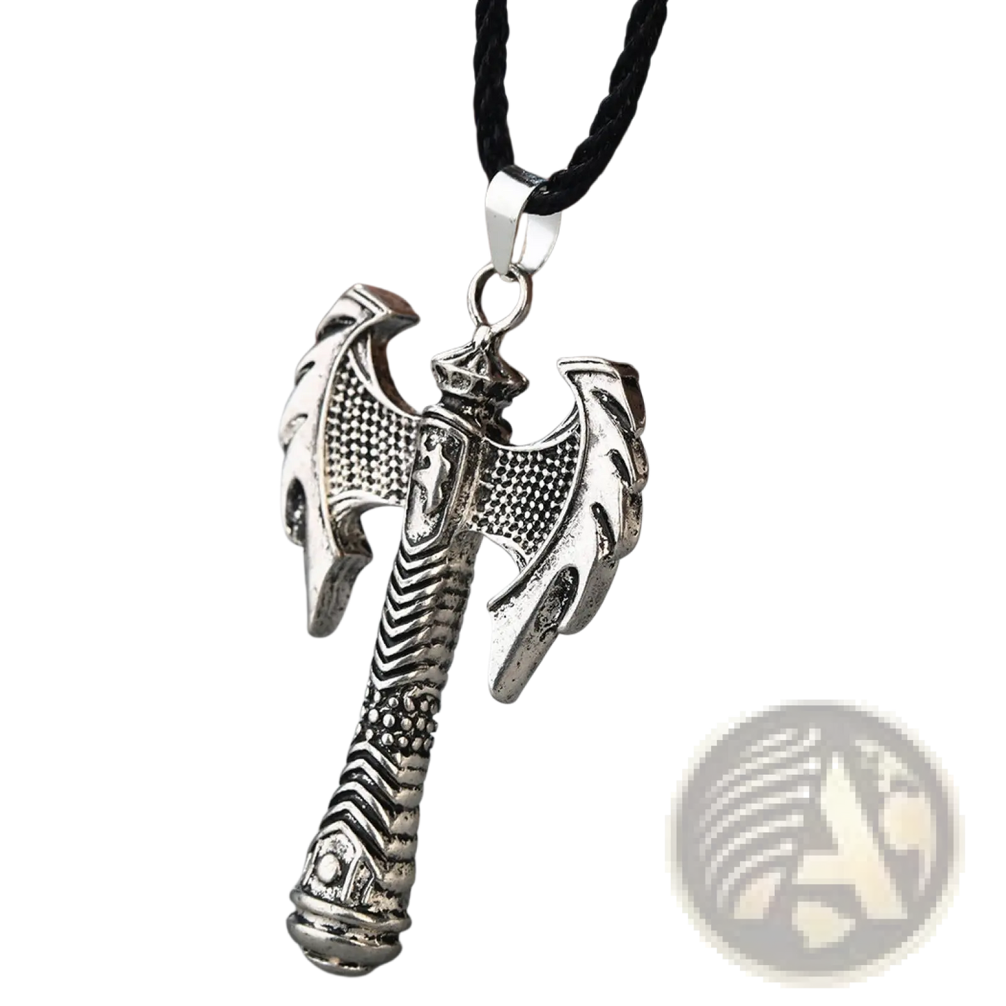 Intricate Viking Axe Pendant Necklace with Braided Cord