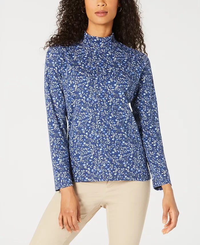 Karen Scott Women's Printed Mock Neck Top Navy Size XX-Large