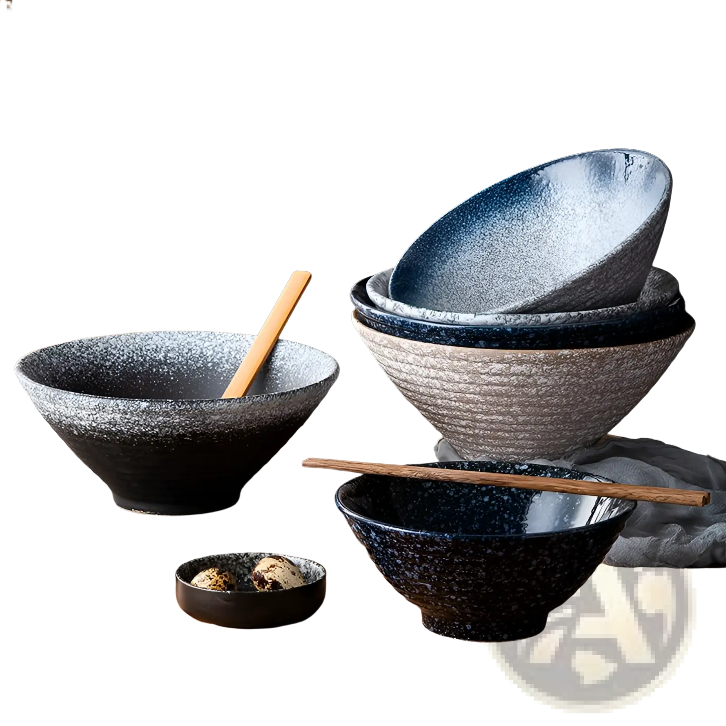 Japanese Ceramic Bowls Rustic Speckled Tableware Set