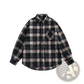 Japanese Retro Dark Green Plaid Flannel Shirt
