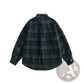 Japanese Retro Dark Green Plaid Flannel Shirt