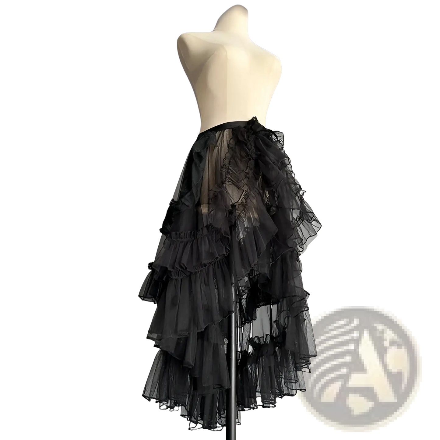 Tiered Ruffle Tulle A-line Lace Midi Skirt