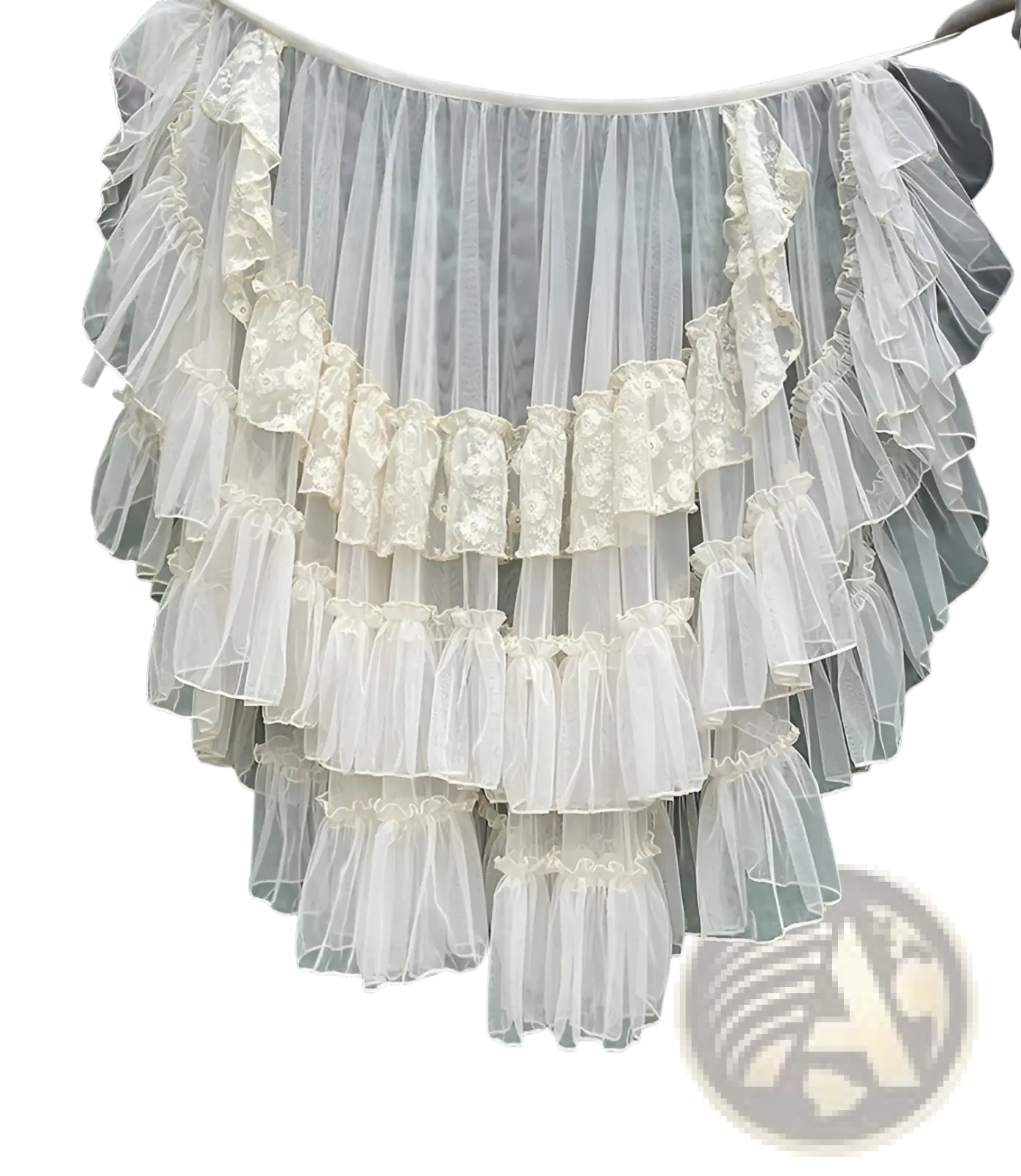 Tiered Ruffle Tulle A-line Lace Midi Skirt