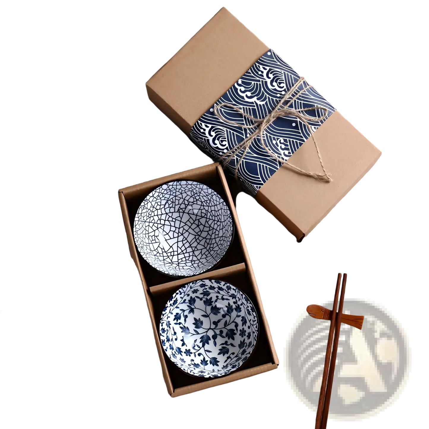 Japanese Tableware Set Blue Ceramic Floral Bowl 10 Piece