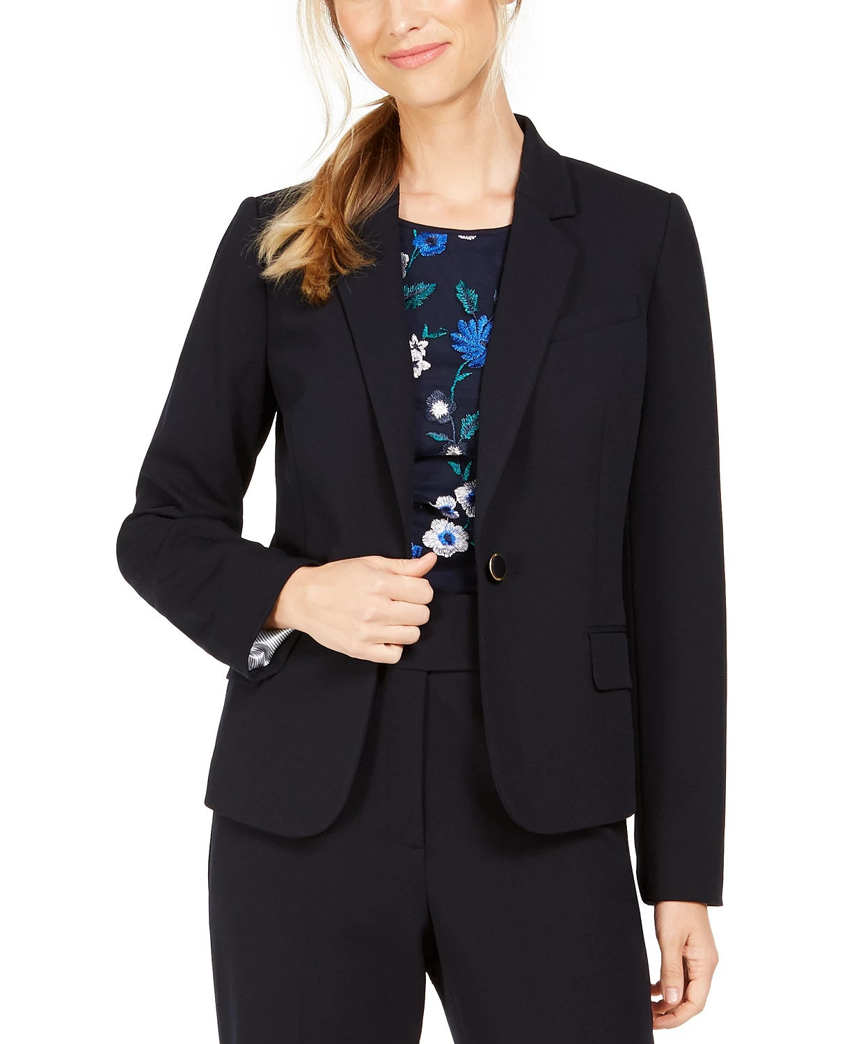 Calvin Klein Women's Single-Button Blazer Navy Size 4