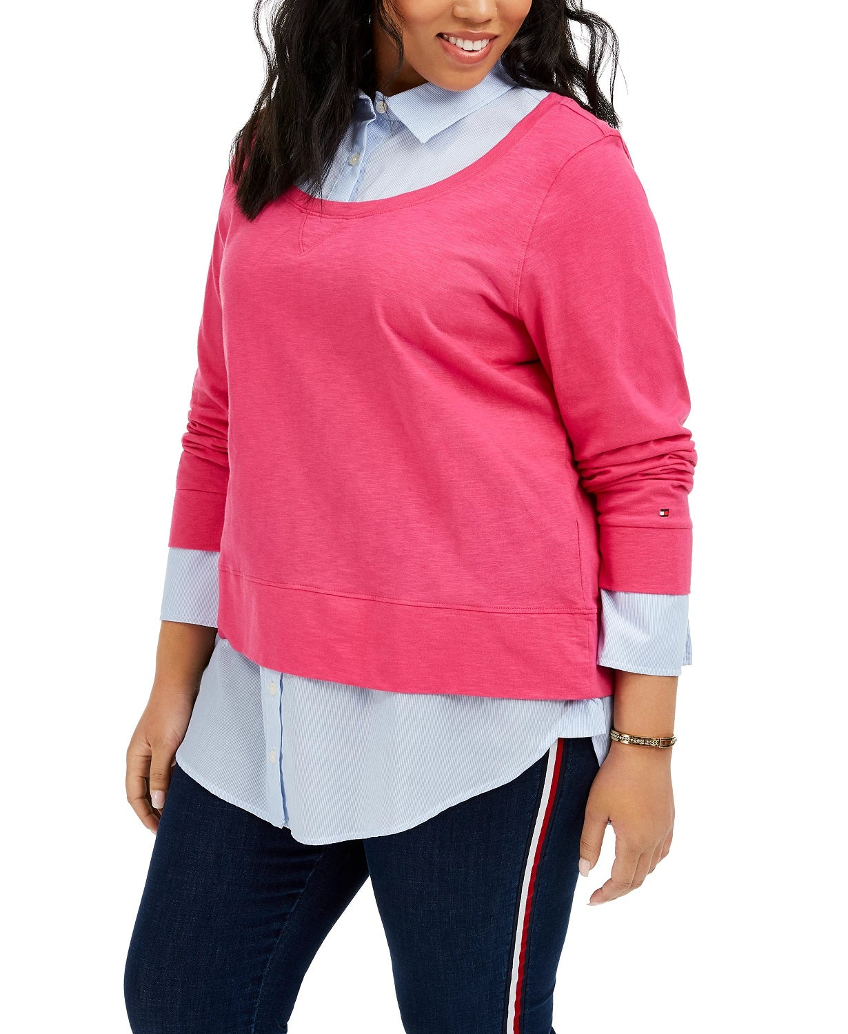 Tommy Hilfiger Women's Plus Size Layered-Look Shirt Bright Pink Size 3X