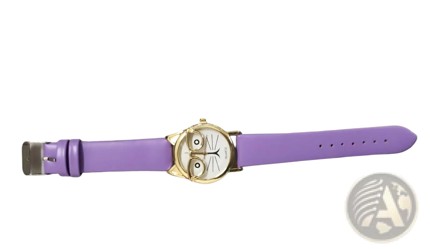 Kids Cartoon Cat Face Quartz Watch with Gold Frame