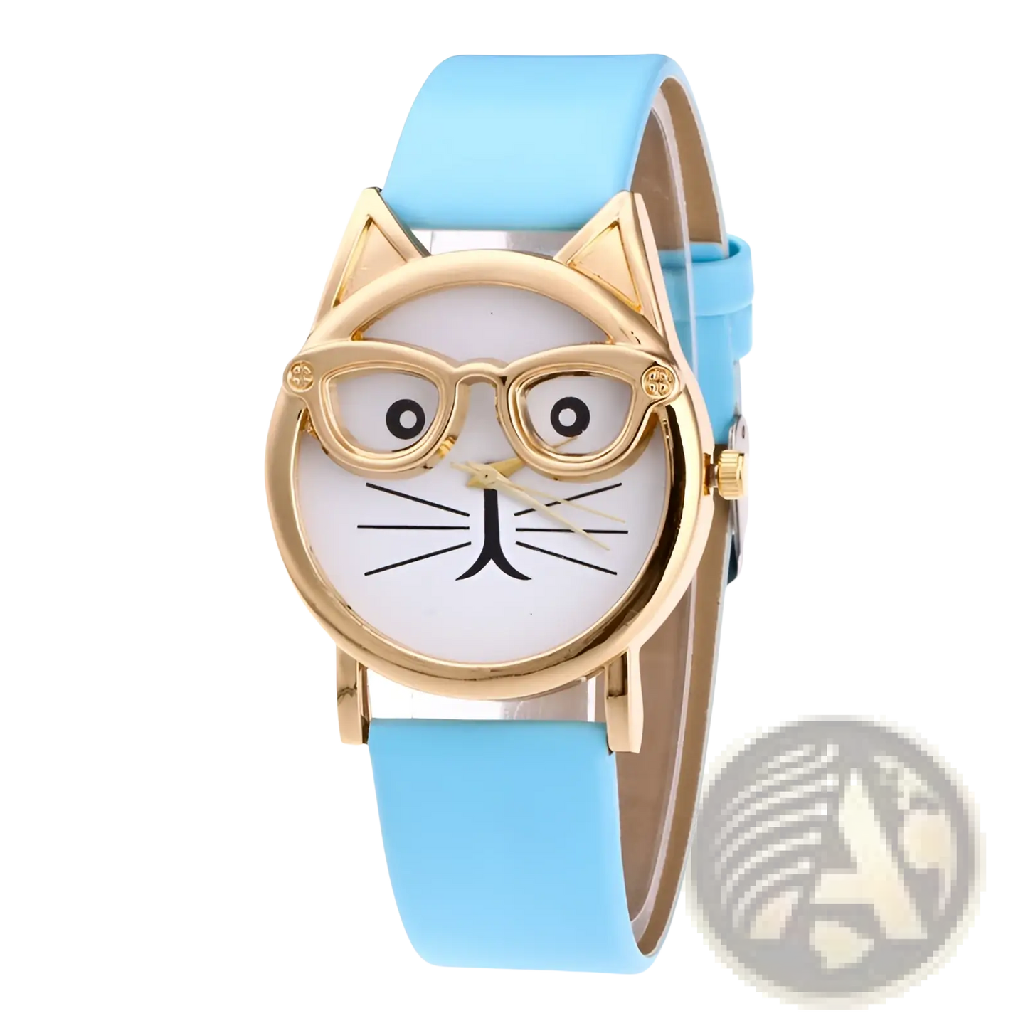 Kids Cartoon Cat Face Quartz Watch with Gold Frame