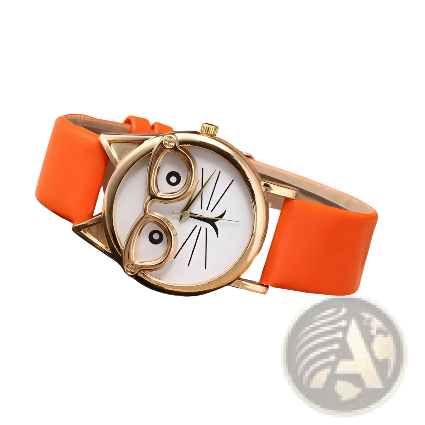 Kids Cartoon Cat Face Quartz Watch with Gold Frame
