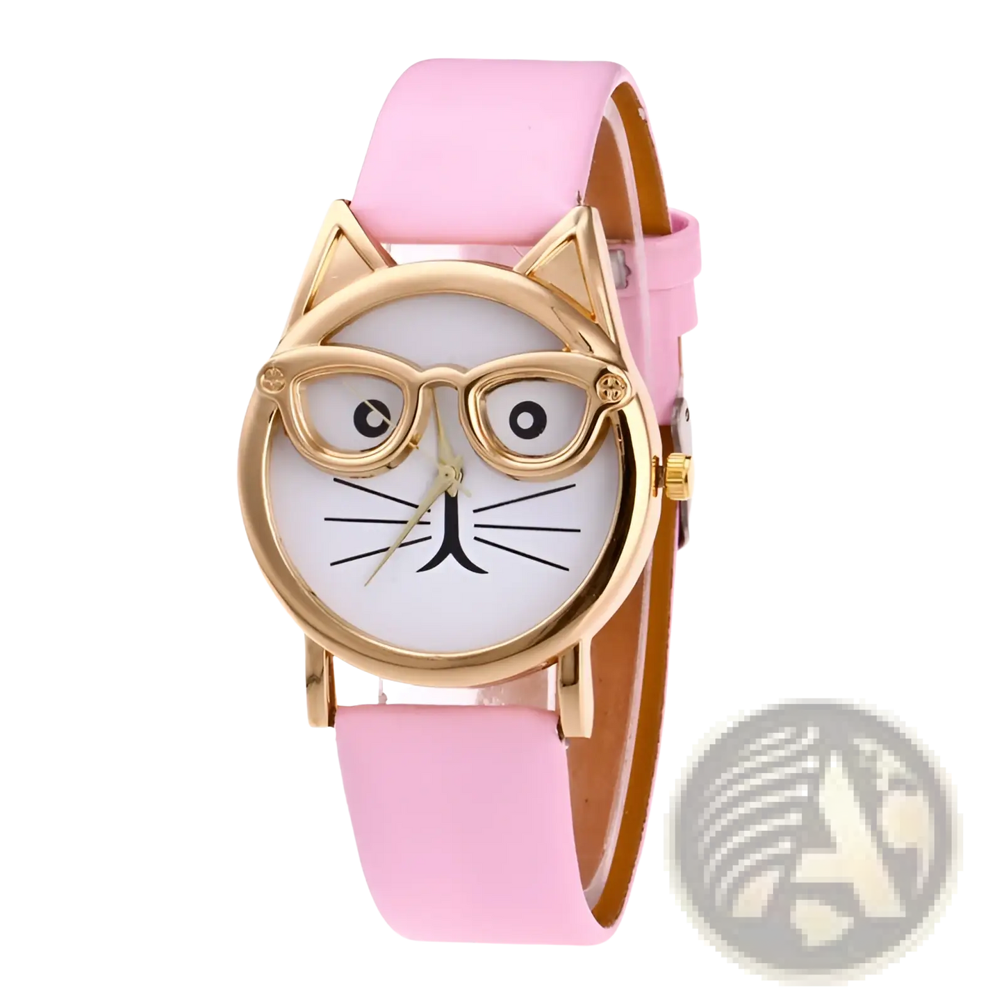 Kids Cartoon Cat Face Quartz Watch with Gold Frame