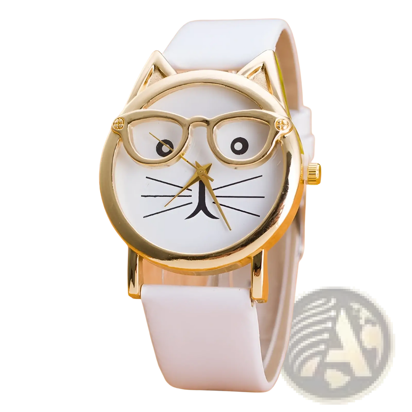 Kids Cartoon Cat Face Quartz Watch with Gold Frame