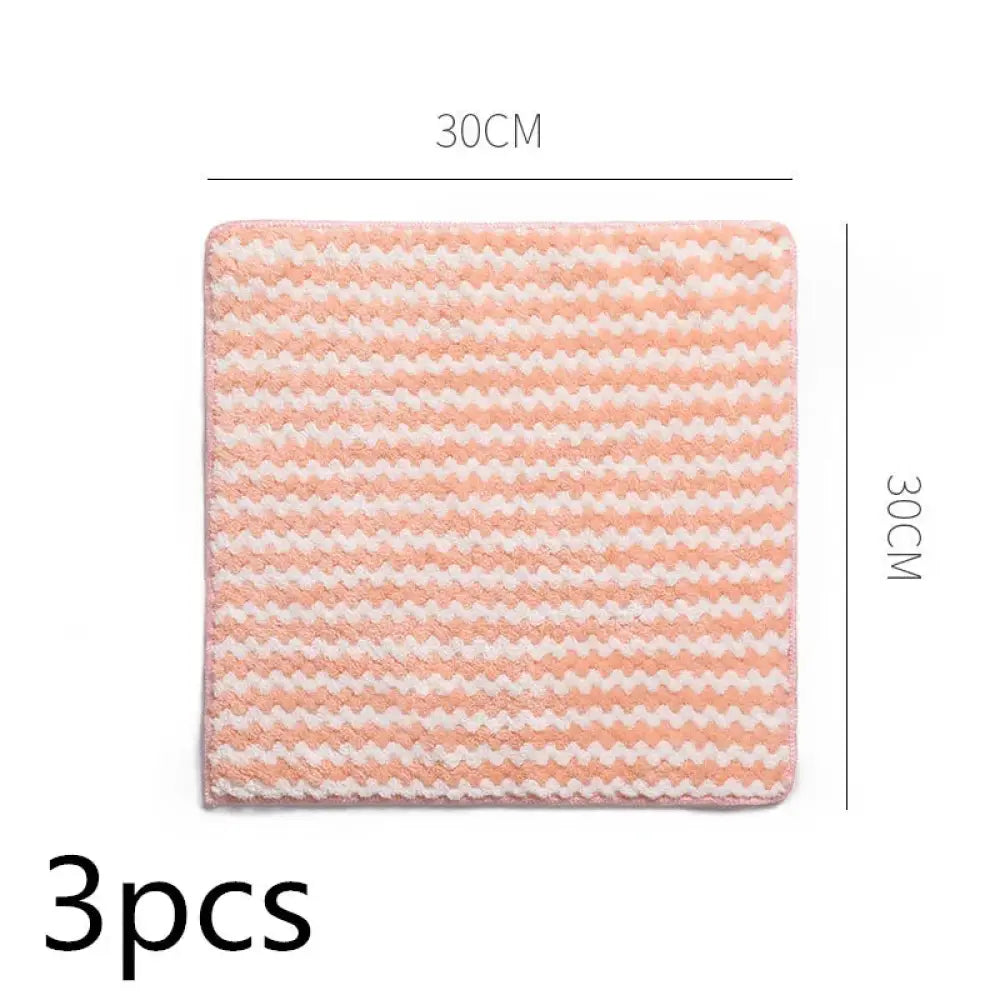 Super Absorbent Striped Coral Fleece Kitchen Cleaning Cloths
