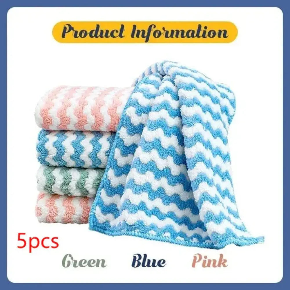 Super Absorbent Striped Coral Fleece Kitchen Cleaning Cloths