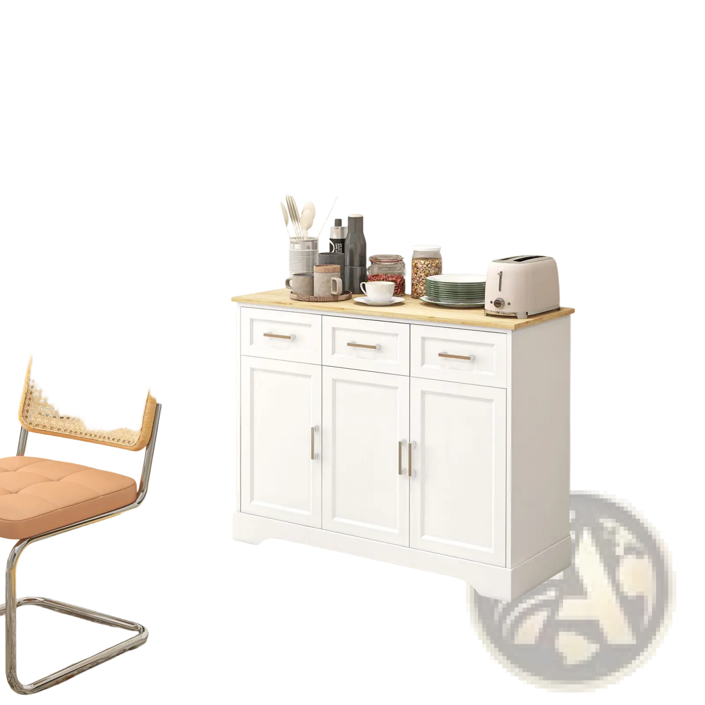 Kitchen Sideboard Buffet Cabinet with Storage White Oak