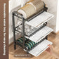 3-tier Black Metal Dish Rack with Marble Water Trays