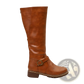 Knee High Knight Boots with Gold Buckle and Low Heel
