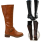 Knee High Knight Boots with Gold Buckle and Low Heel