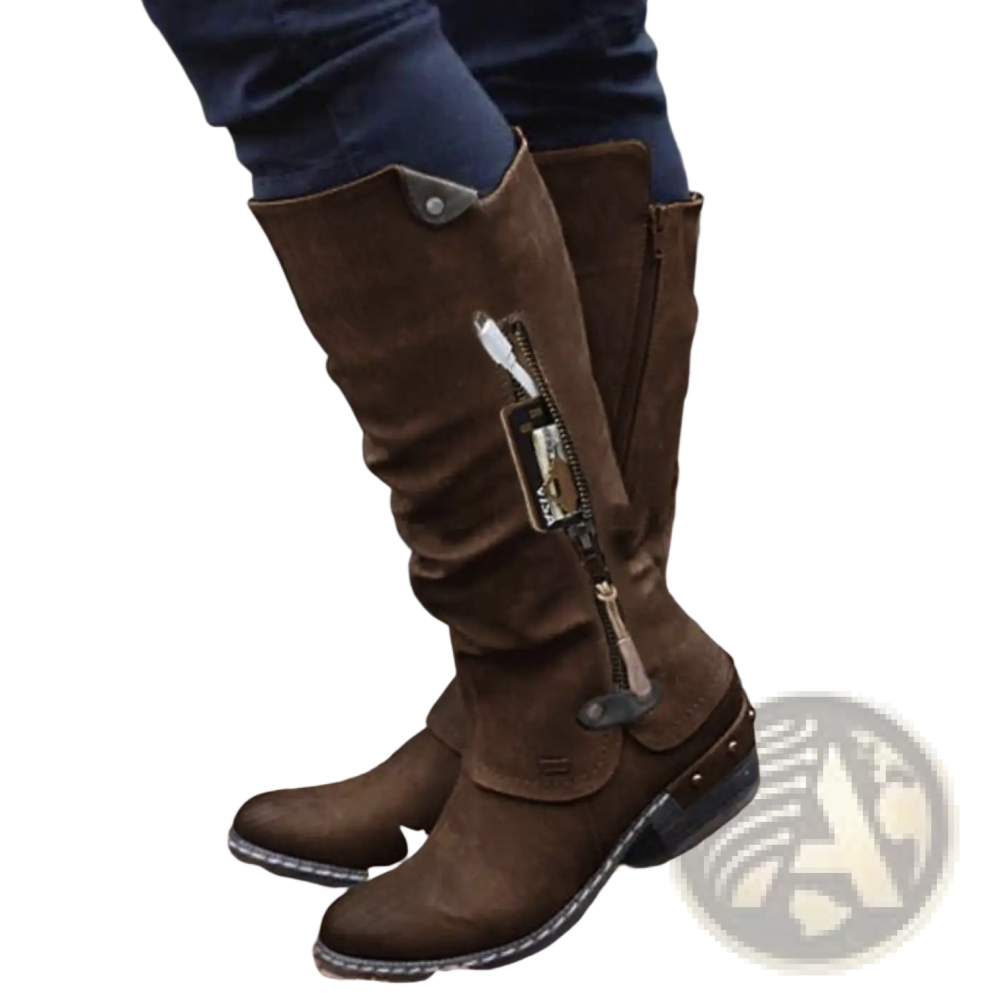 Knee High Suede Leather Boots with Block Heel