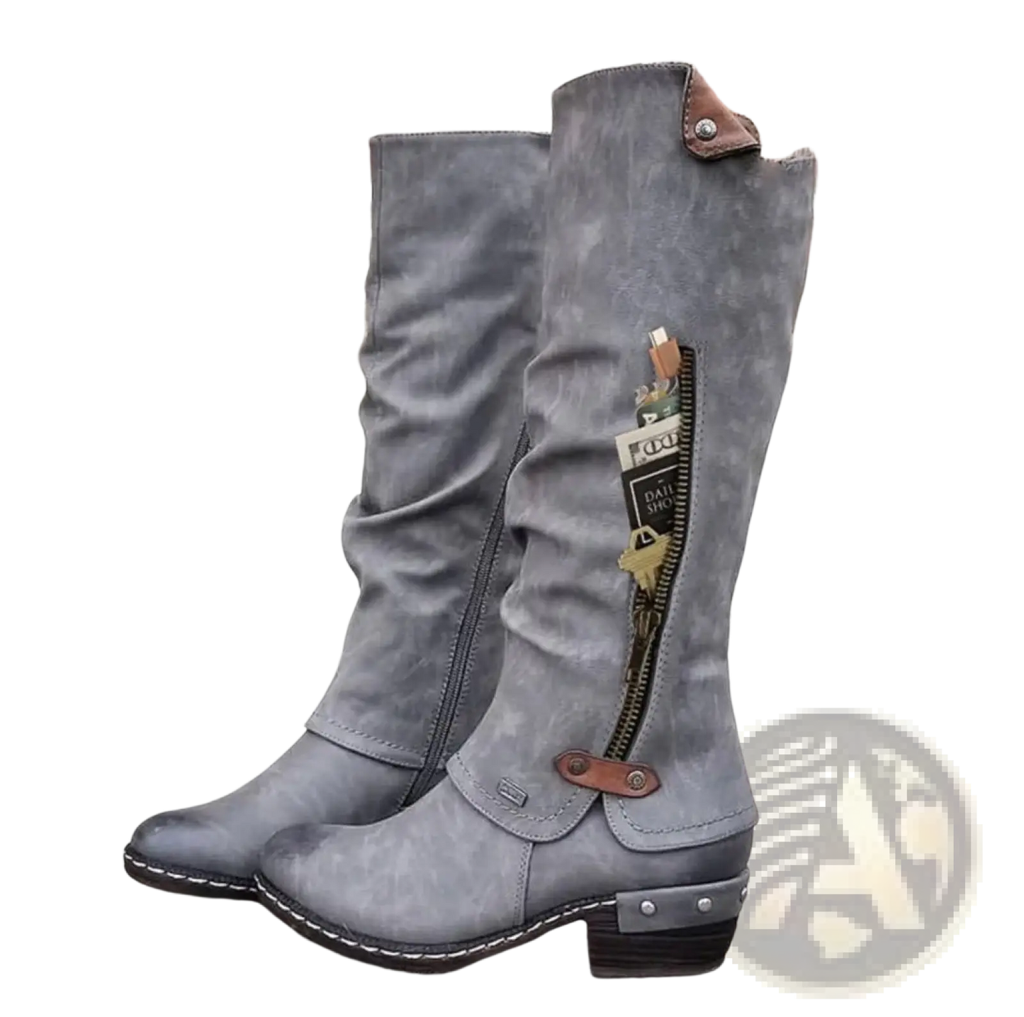 Knee High Suede Leather Boots with Block Heel