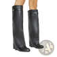 Knee High Wedge Boots with Silver Padlock Buckle