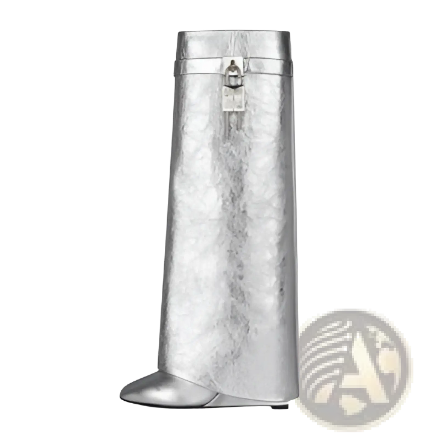Knee High Wedge Boots with Silver Padlock Buckle
