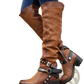 Knight Boots Women's Buckle Strap Chunky Heel Suede