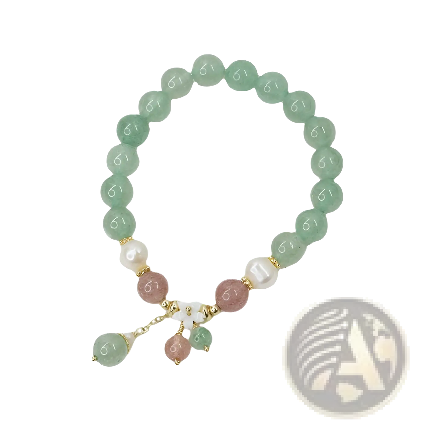 Korean Floral Green Strawberry Crystal Beaded Bracelet