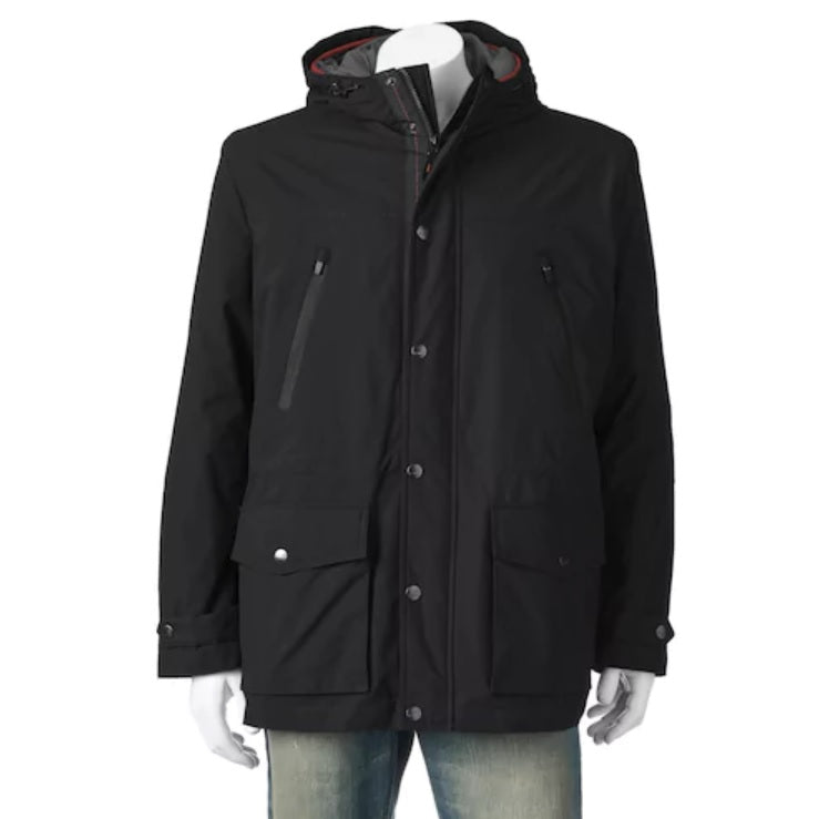 London Fog Men's Anorak Jacket with Hood Black Size Small