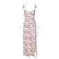 Lace Floral Print Satin Midi Dress with Side Slit