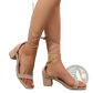 Lace-up Block Heel Sandals Square Toe Strappy Shoes