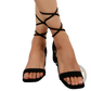Lace-up Block Heel Sandals Square Toe Strappy Shoes