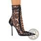 Lace Up Mesh Pointed Toe Stiletto High Heel Sandals
