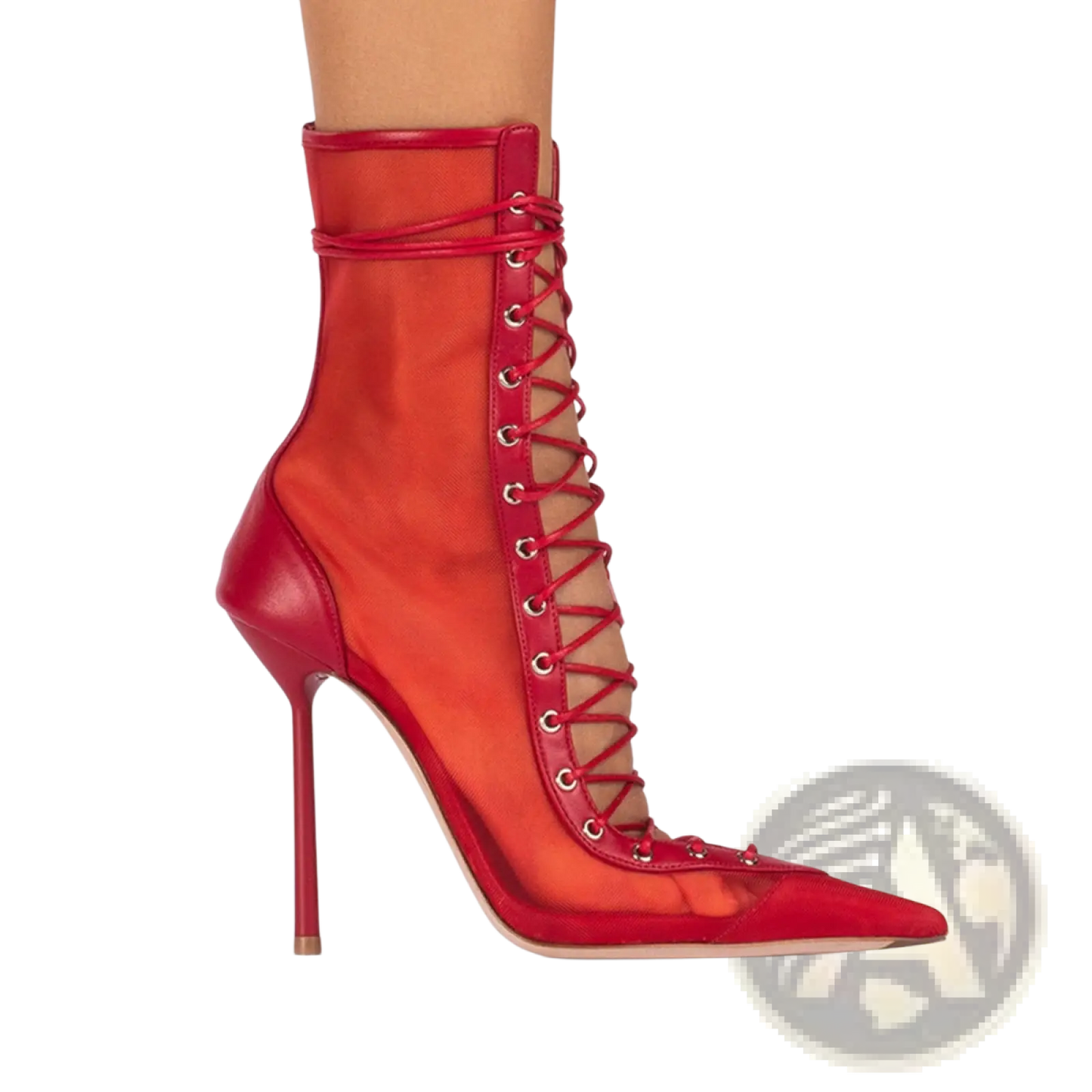 Lace Up Mesh Pointed Toe Stiletto High Heel Sandals