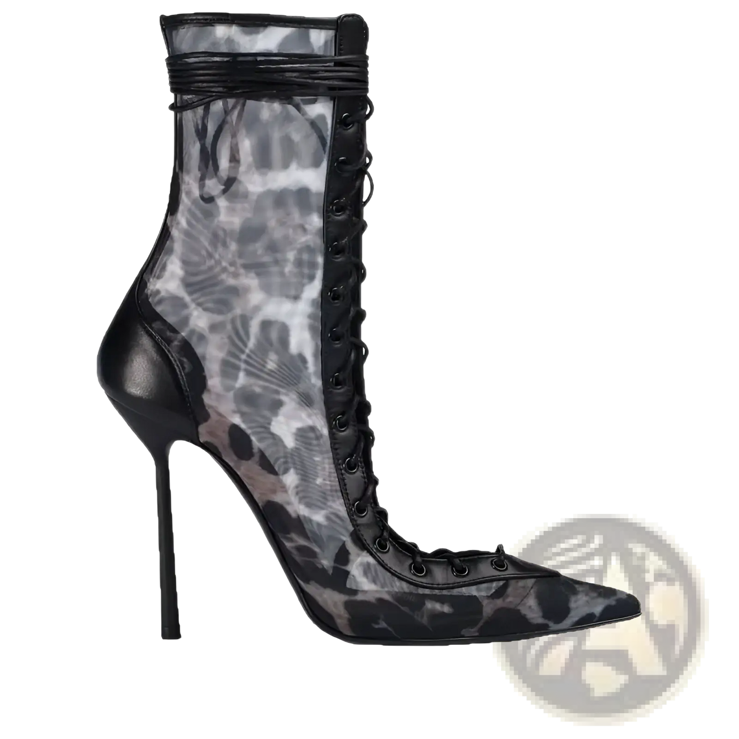 Lace Up Mesh Pointed Toe Stiletto High Heel Sandals