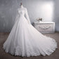 Embroidered Lace Stand Collar Wedding Gown with Train