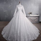 Embroidered Lace Stand Collar Wedding Gown with Train