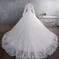 Embroidered Lace Stand Collar Wedding Gown with Train