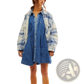 Lantern Sleeve Patch Pocket Denim Shirt Dress