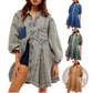 Lantern Sleeve Patch Pocket Denim Shirt Dress