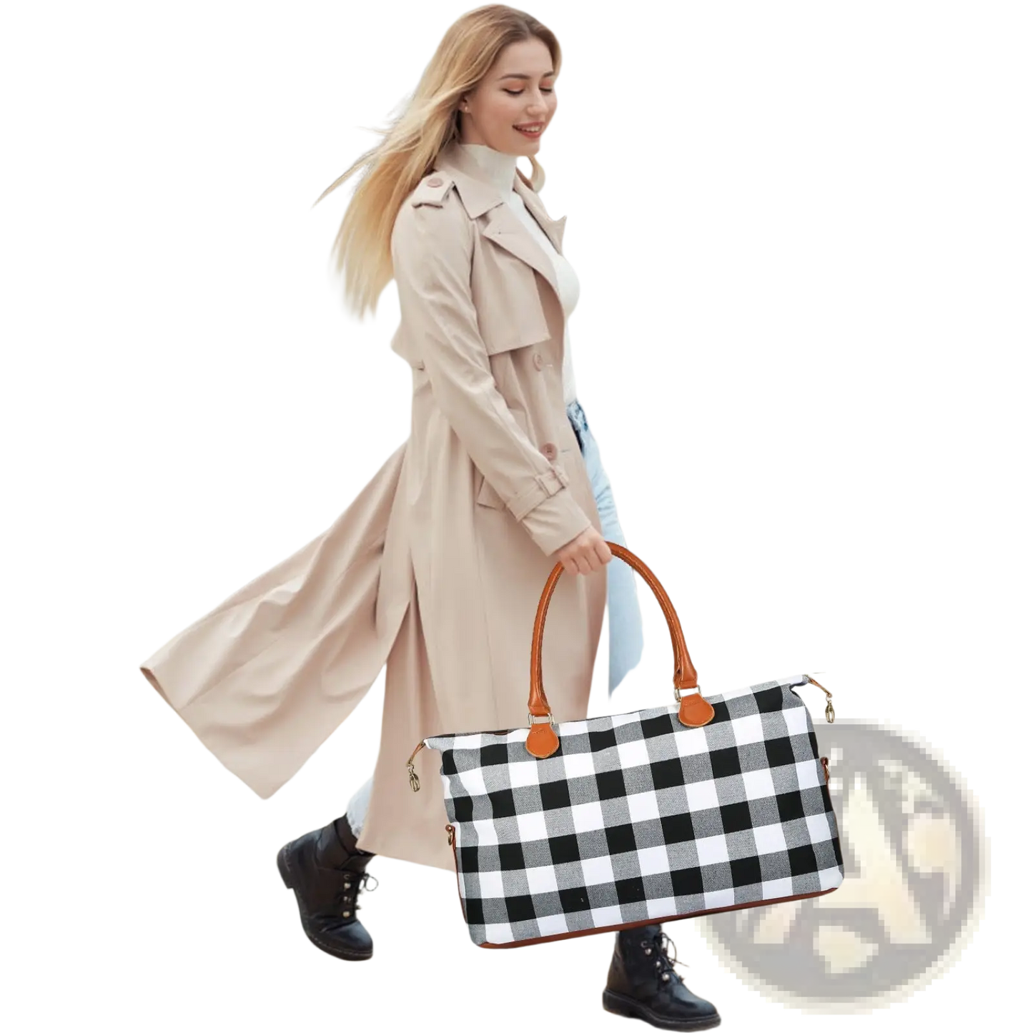 Large Canvas Duffle Bag Plaid Travel Tote Overnight Bag