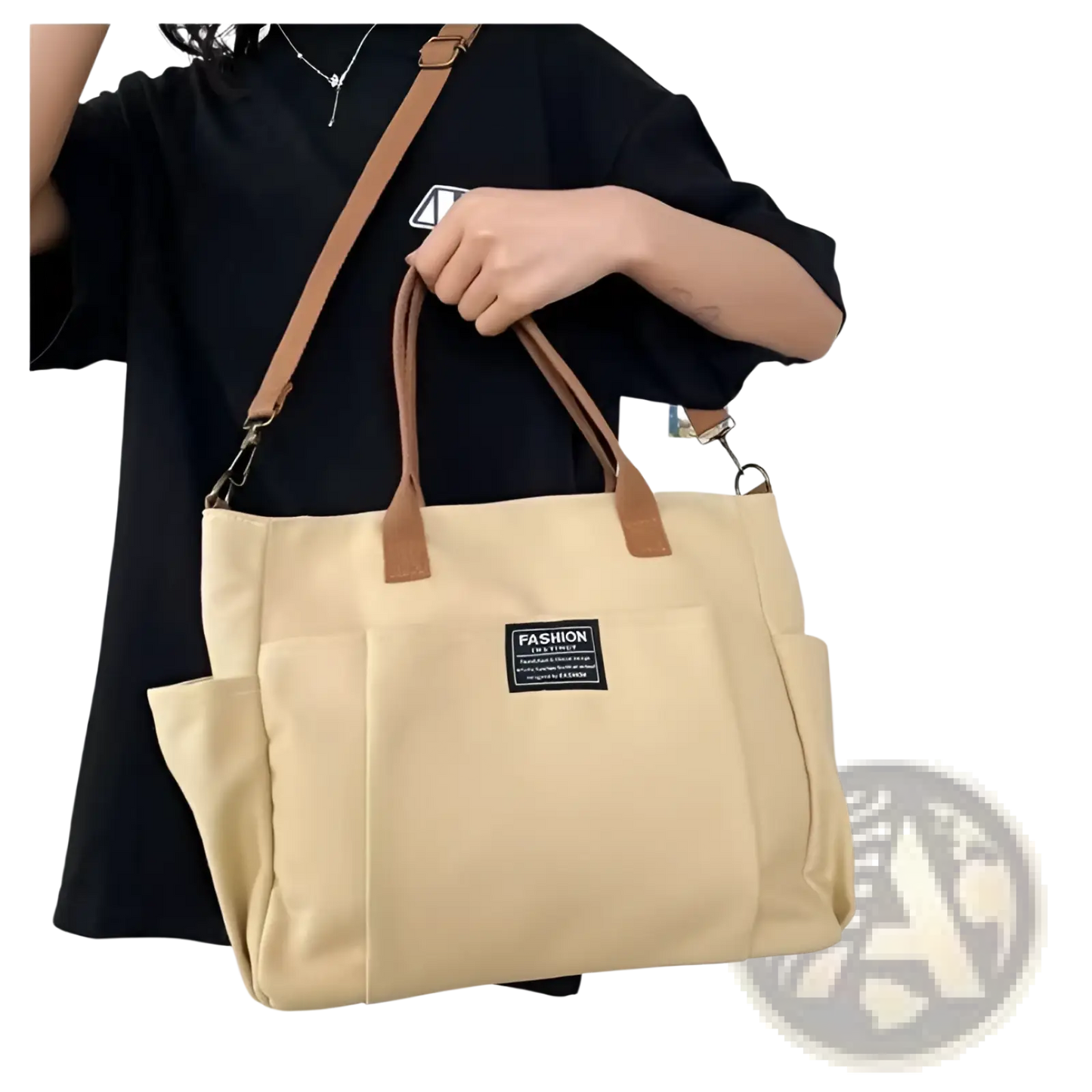 Large Capacity Canvas Commuter Tote with Leather Straps