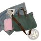 Large Capacity Canvas Tote Bag with Leather Handles