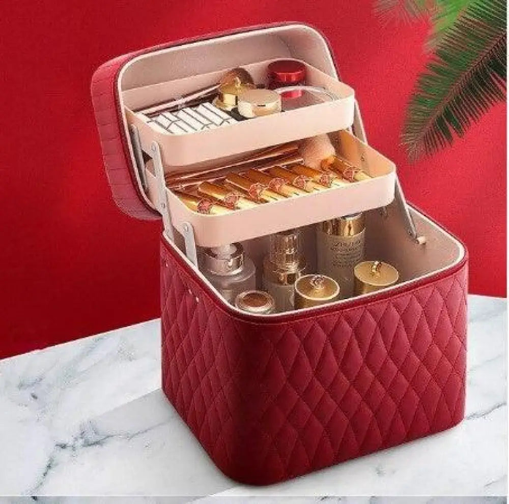 Quilted Korean Travel Cosmetic Case with Mirror