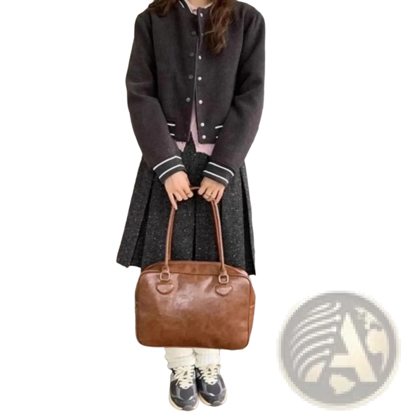 Large Capacity Leather Shoulder Bag with Bear Charm