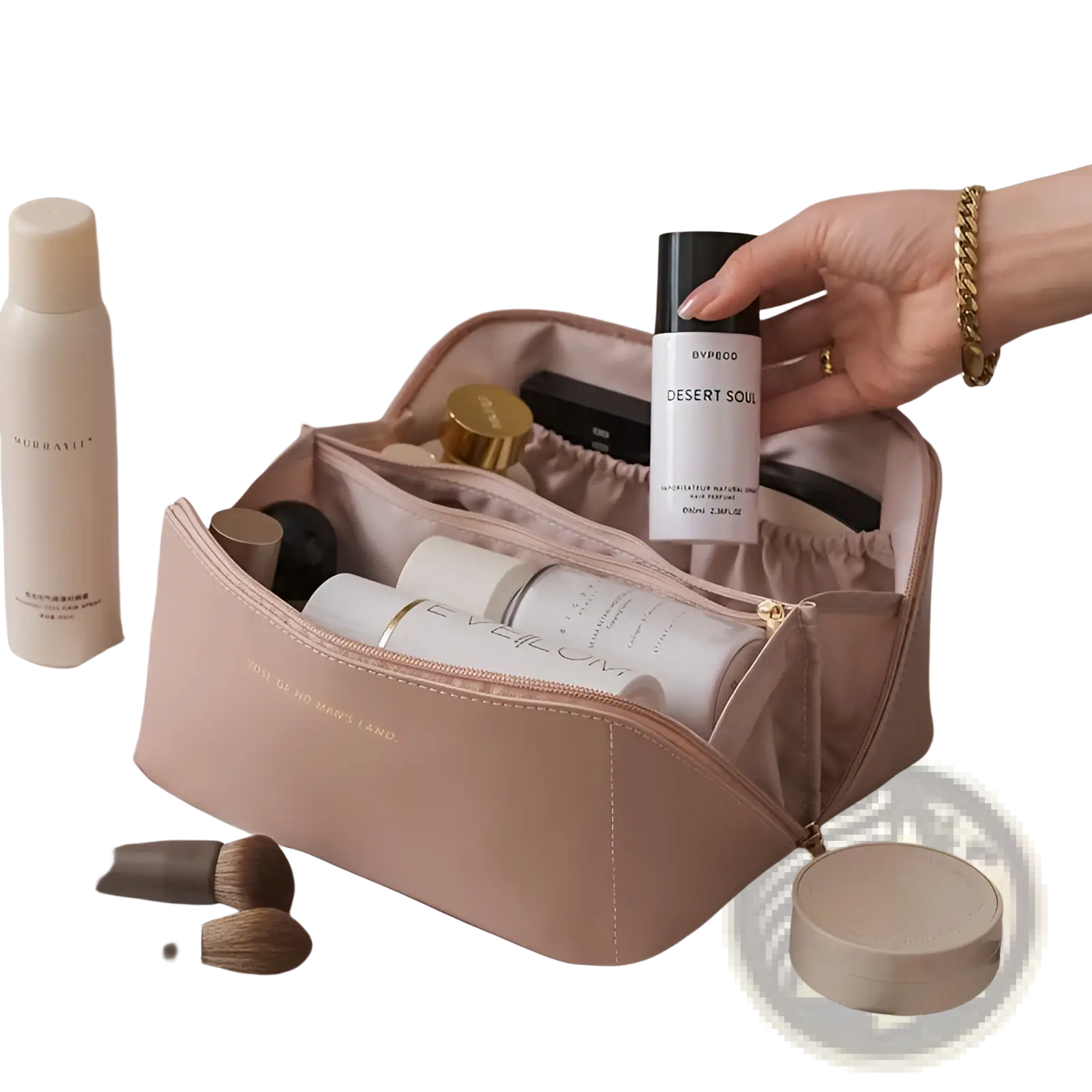 Large Capacity Leather Travel Makeup Bag Organizer