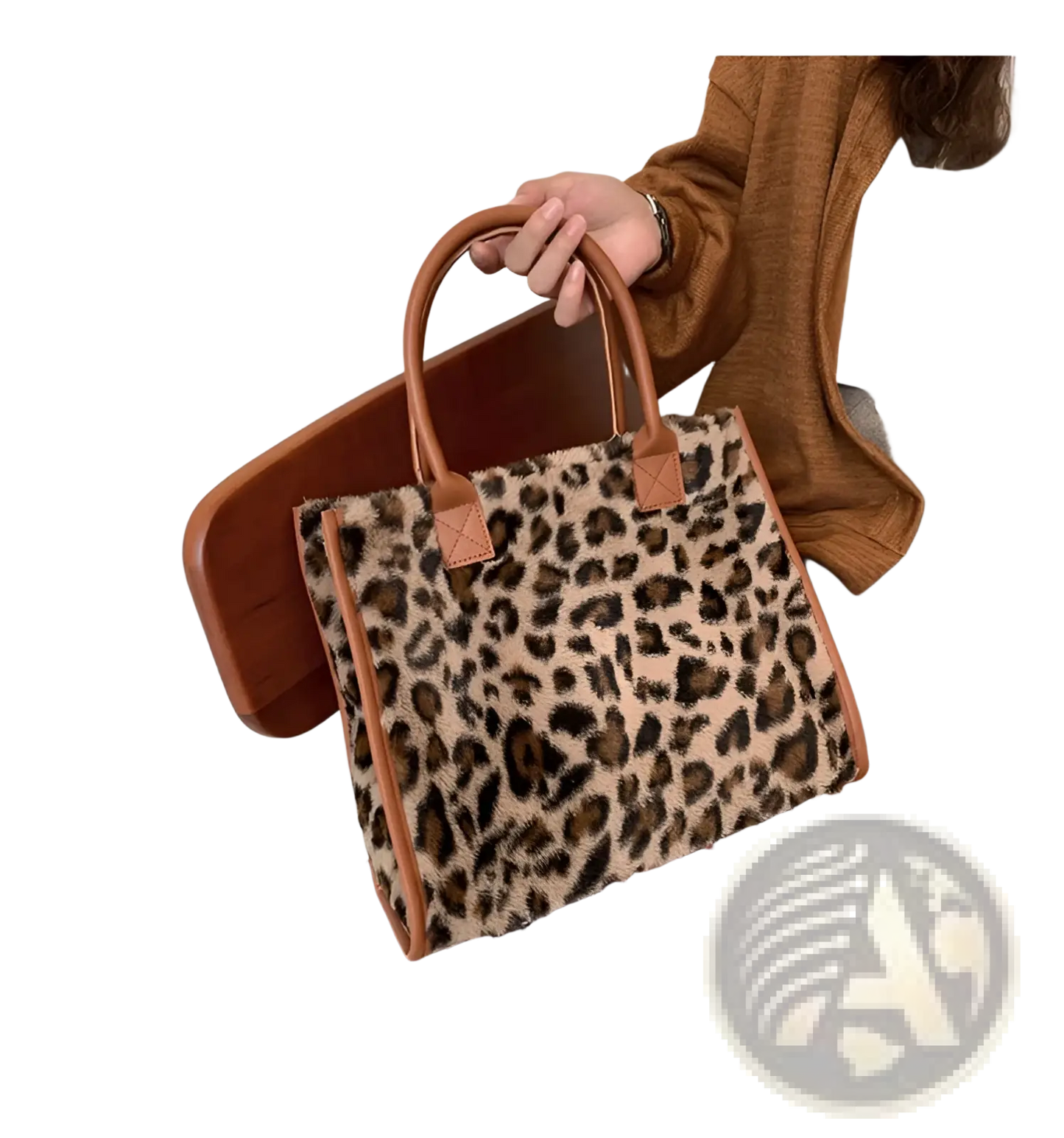 Large Capacity Leopard Print Plush Tote Bag