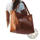 Large Capacity Oil Wax Leather Tote Shoulder Bag