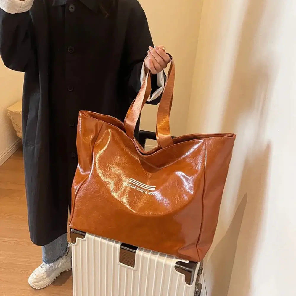Large Waterproof Glossy Shoulder Tote Bag
