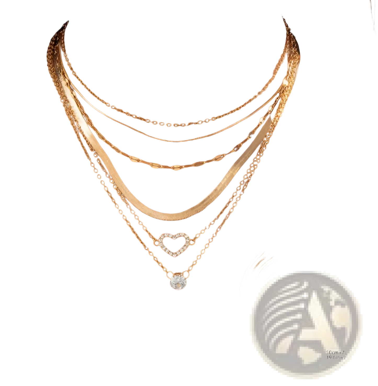 Layered Gold Heart and Crystal Pendant Necklace Set
