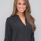 Frankie & Pop Women's Spring Long Sleeve Button Detail Lightweight Dressy Chiffon Beauty Blouse Black Size Small